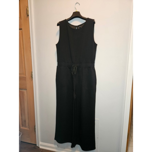 anrabess Pants - Anrabess Black Sleeveless Wide Leg Jumpsuit Drawstring Waist Pockets XL